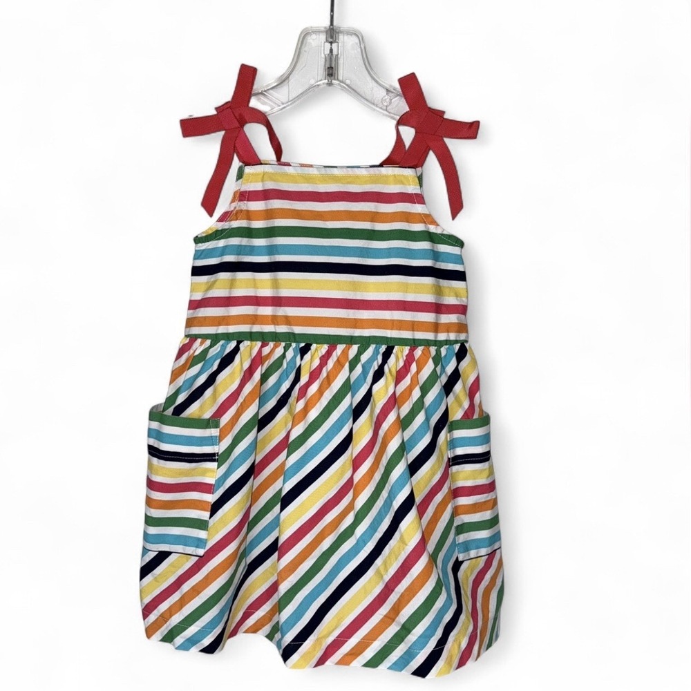 Hanna Andersson Rainbow Stripe Dress Girls 3 Tie Strap Cotton Pocket Dress 90cm